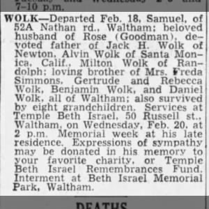 Samuel Wolk death 1963