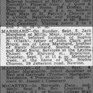 Marshard, Jack Death Notice_The Boston Globe Tue, Sep 07, 1948 ·Page 41